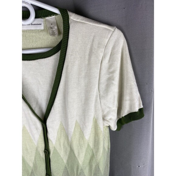 Alfred Dunner Women's Sz M Green White Layered Argyle Short Sleeve Sweater Top - Picture 4 of 10